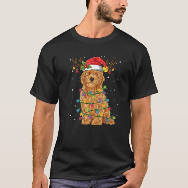 Camiseta Goldendoododle, Luzes de Natal e Cachorro de Santa (Frente)