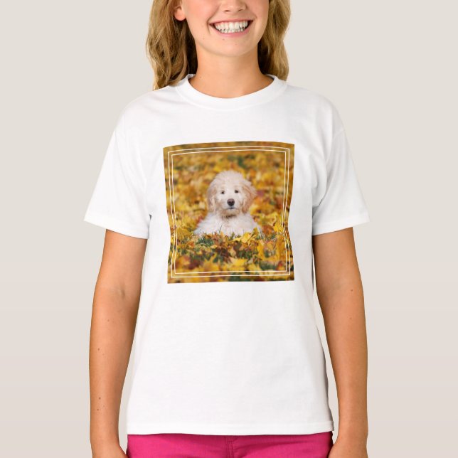 Camiseta Goldendoodododododle Puppy Em Folhas De Queda (Frente)