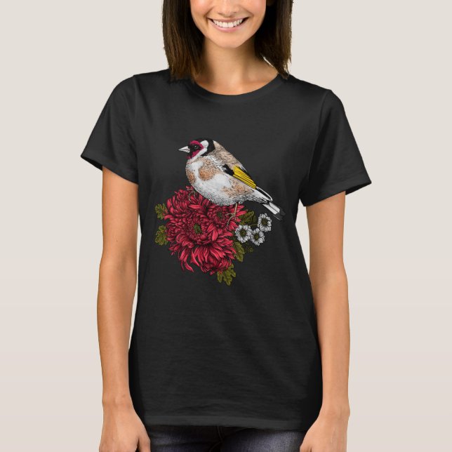 Camiseta Goldfinch sobre o buquê do crisântemo (Frente)