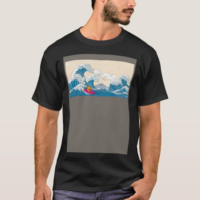 Camiseta GoldFish Surfing Great Wave Off Kanagawa Surfer (Frente)