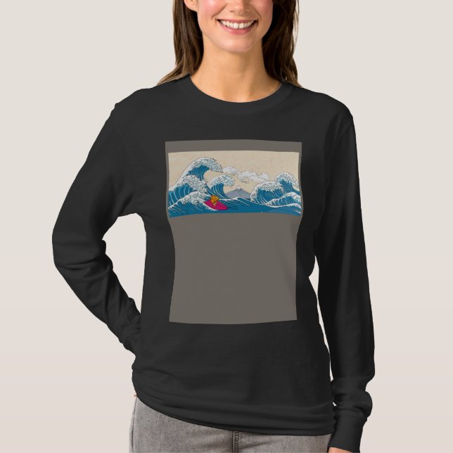 Camiseta GoldFish Surfing Great Wave Off Kanagawa Surfer (Frente)