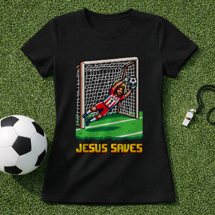Camiseta Goleiro de Futebol Cristão Goleiro Pixel Art