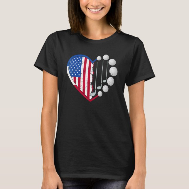 Camiseta Golf Ball Com Bandeira Americana Heart Feliz 4º De (Frente)