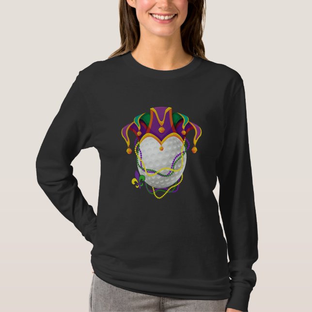 Camiseta Golf Ball Jester Hat Mardi Gras Parade Beads Mardi (Frente)