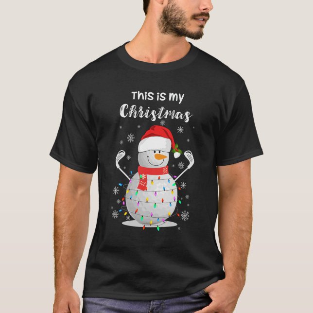 Camiseta Golf Ball Snowman Papai Noel Luz de Natal Golfe (Frente)