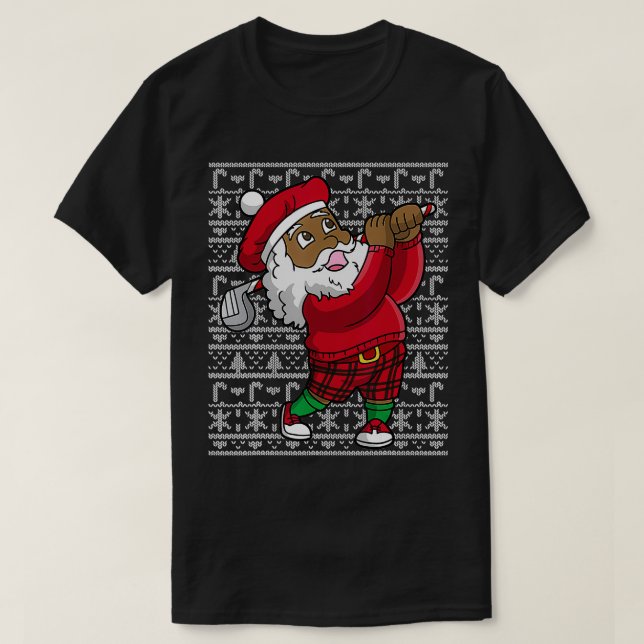 Camiseta Golf Black African Santa Claus Golfing Ch (Frente do Design)