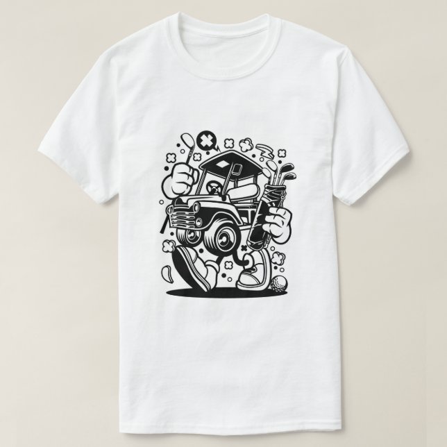 Camiseta Golf Carrinho caminhando com tacos pop art (Frente do Design)