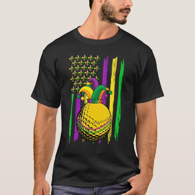 Camiseta Golf Jester Hat Retro American Flag Mardi Gras Out (Frente)
