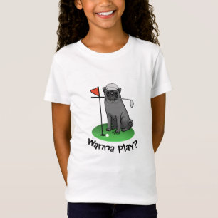 Camiseta Golf Pug Jogando Golfe (preto) Cachorro Bonito Eng