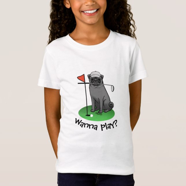 Camiseta Golf Pug Jogando Golfe (preto) Cachorro Bonito Eng (Frente)