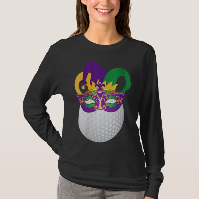 Camiseta Golf Vestindo Mardi Gras Carnaval Mask Golf Lover (Frente)