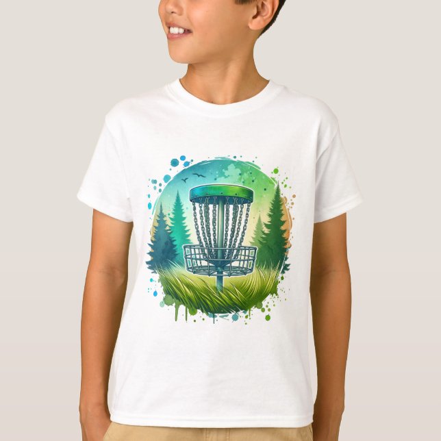Camiseta Golfe de Disco Verde e Azul em Ambiente (Frente)