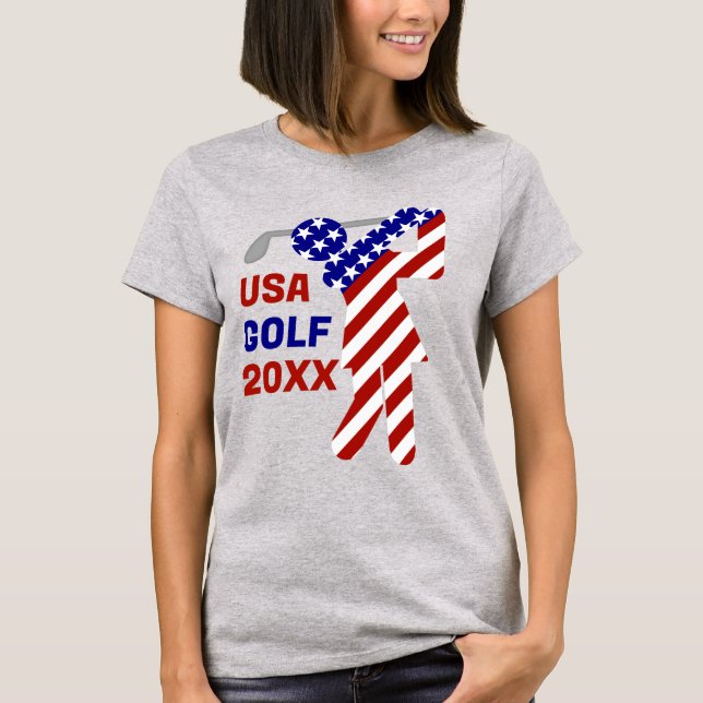 Camiseta GOLFE DE MULHERES Patriótica DOS EUA (Frente)