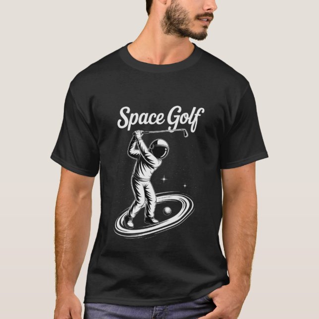 Camiseta "Golfe Espacial" Astronauta Jogando Golfe no Espaç (Frente)
