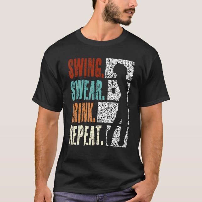 Camiseta Golfe Repetitivo de Swing Swear Drink (Frente)