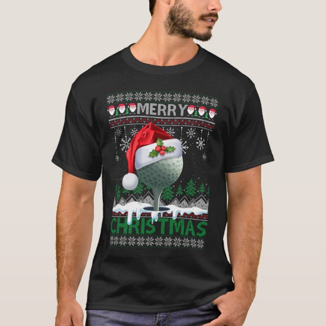 Camiseta Golfe Santa Hat Golfer Engraçado Xmas Frio (Frente)