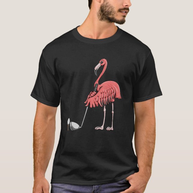 Camiseta Golfer Golfe Club Motif Golf Pink Flamingo (Frente)
