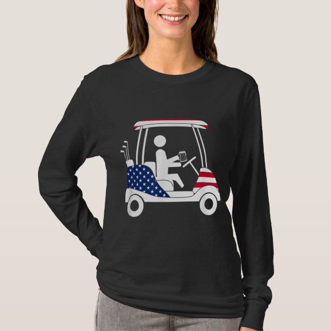 Camiseta Golfing Beer Drinker EUA Flag Golf Cart G (Frente)