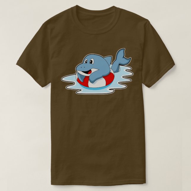 Camiseta Golfinho a Nadar com anel de Natação (Frente do Design)