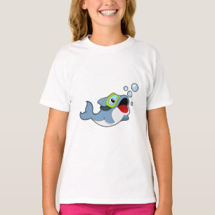 Camiseta Golfinho ao mergulho com bolhas de água.PNG