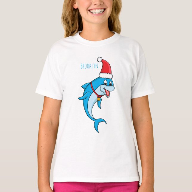Camiseta Golfinho bonito com desenho animado de Papai Noel (Frente)