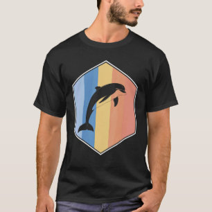 Camiseta Golfinho Com Cores De Retro Num Hexágono