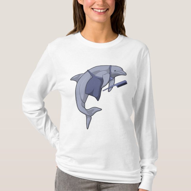 Camiseta Golfinho como Cabelereiro com Pente (Frente)