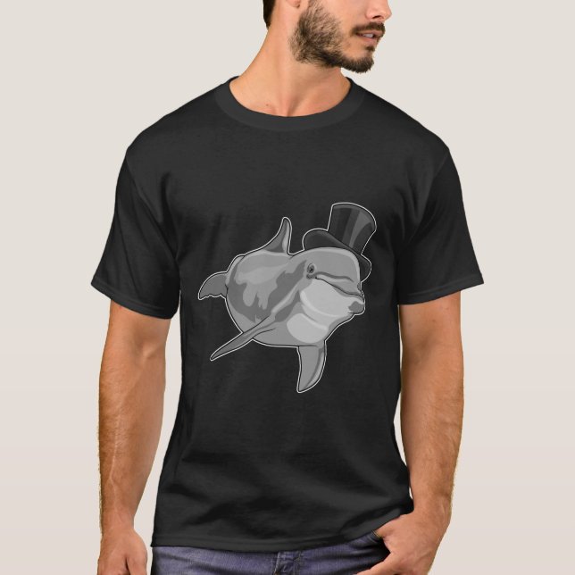 Camiseta Golfinho como cavalheiro com chapéu superior (Frente)