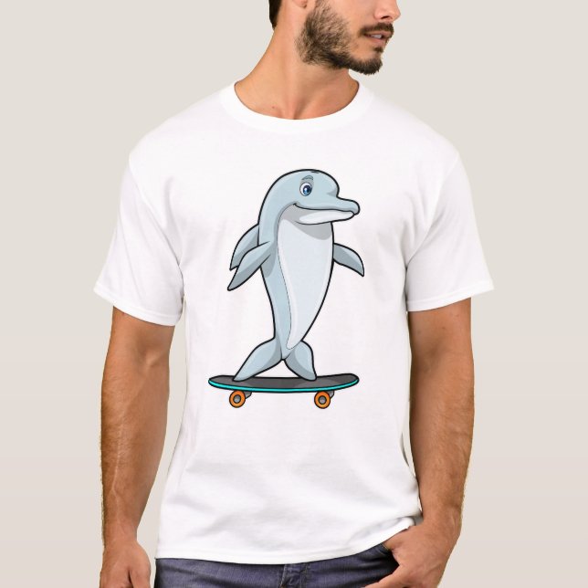Camiseta Golfinho como Patinador com skate (Frente)