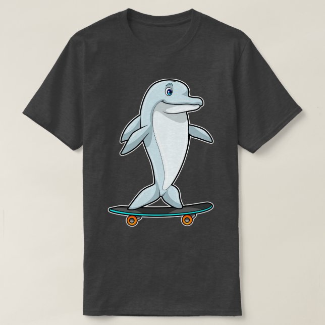 Camiseta Golfinho como Patinador com skate 2 (Frente do Design)