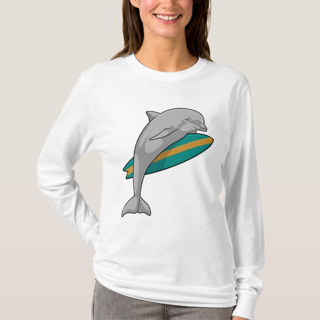 Camiseta Golfinho como Surfer com Surfboard (Frente)