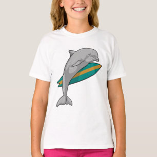 Camiseta Golfinho como Surfer com Surfboard