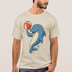 Camiseta Golfinho de Cartoon com Bola de Praia