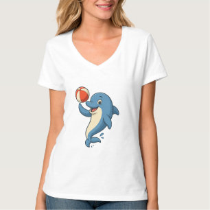 Camiseta Golfinho de Cartoon com Bola de Praia