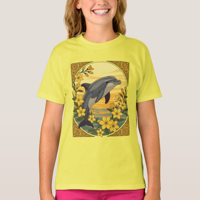 Camiseta Golfinho De Garganta Com Flores Amarelas De Jasmim (Frente)
