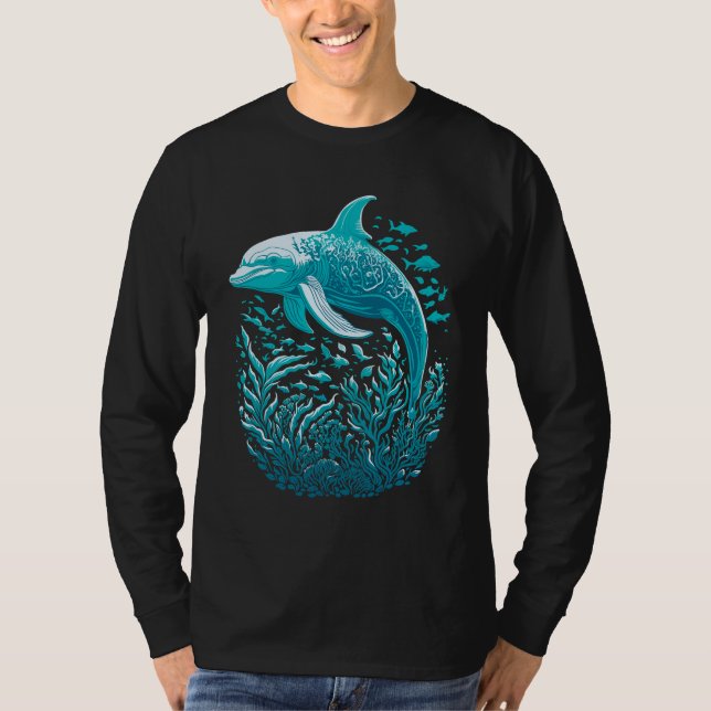 Camiseta Golfinho de Vida no Oceano Azul (Frente)