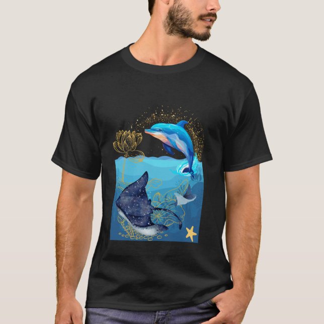 Camiseta Golfinho e Raia com Flor de Lótus (Frente)