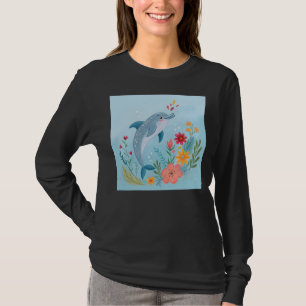 Camiseta Golfinho em Aquarela e Jardim de Flores Silvestres
