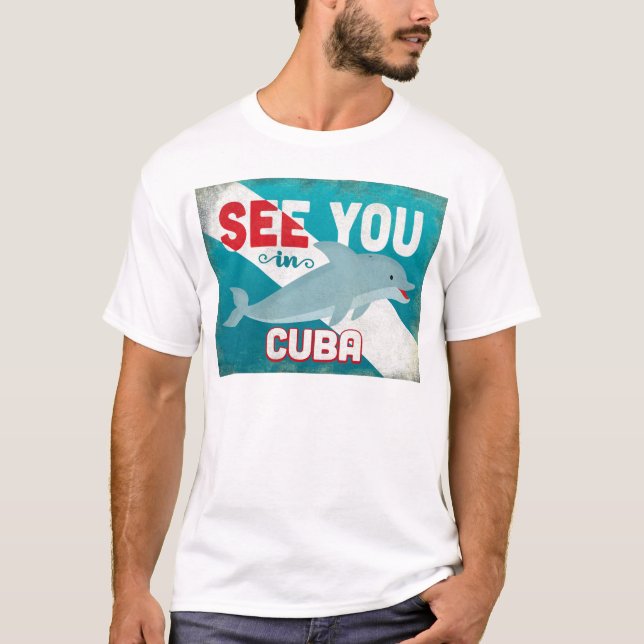 Camiseta Golfinho em Cuba - Viagens vintage Retroativa (Frente)