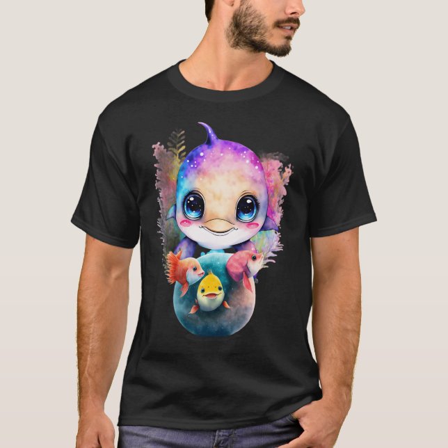 Camiseta Golfinho Engraçado e Amigos Peixes (Frente)