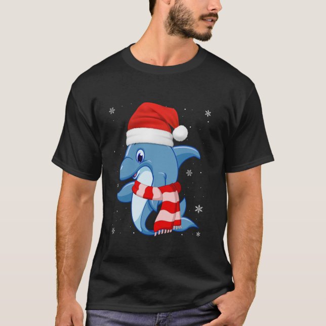Camiseta Golfinho Gato Lover Xmas Feriado Santa Hat Dolphin (Frente)