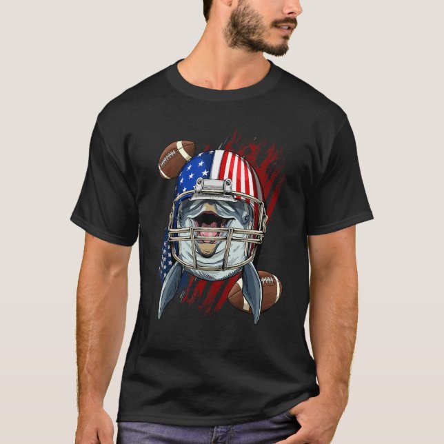 Camiseta Golfinho Patriótico Americano do Jogador de Futebo (Frente)
