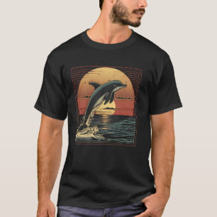 Camiseta Golfinho Pôr do Sol Oceano Retro Vintage Envelheci