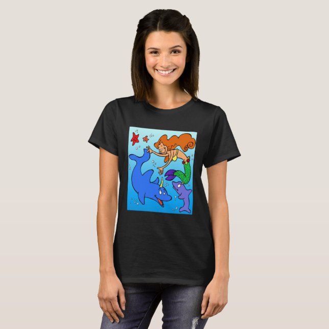 Camiseta Golfinho submarino do Mermaid ocean obra de arte (Frente Completa)