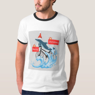 Camiseta Golfinho Whimsical na bicicleta Feliz Natal Tee"