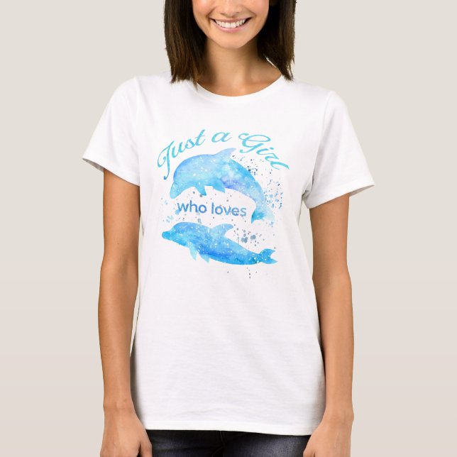 Camiseta Golfinhos Aquarela Oceano Apenas Uma Menina Que Am (Frente)