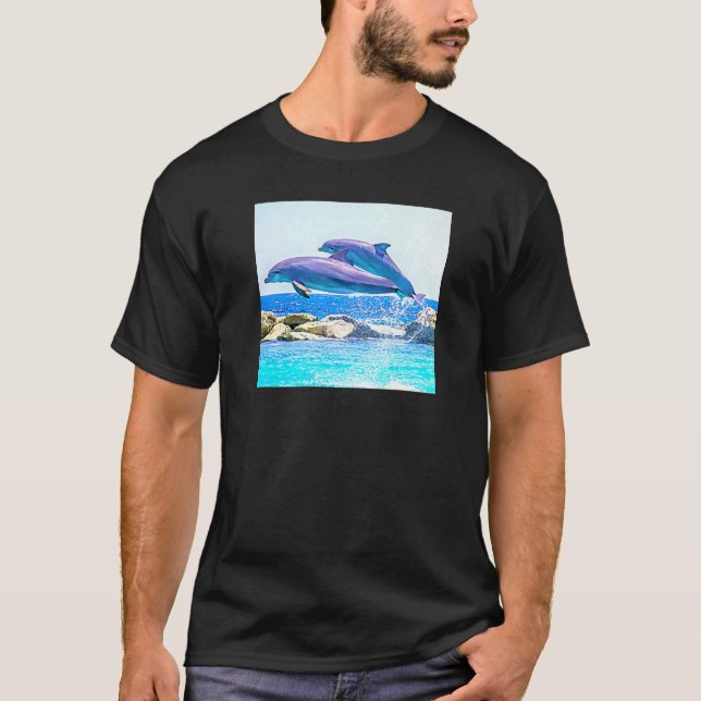 Camiseta Golfinhos De Gargalose Atlântica Quebrando Água (Frente)