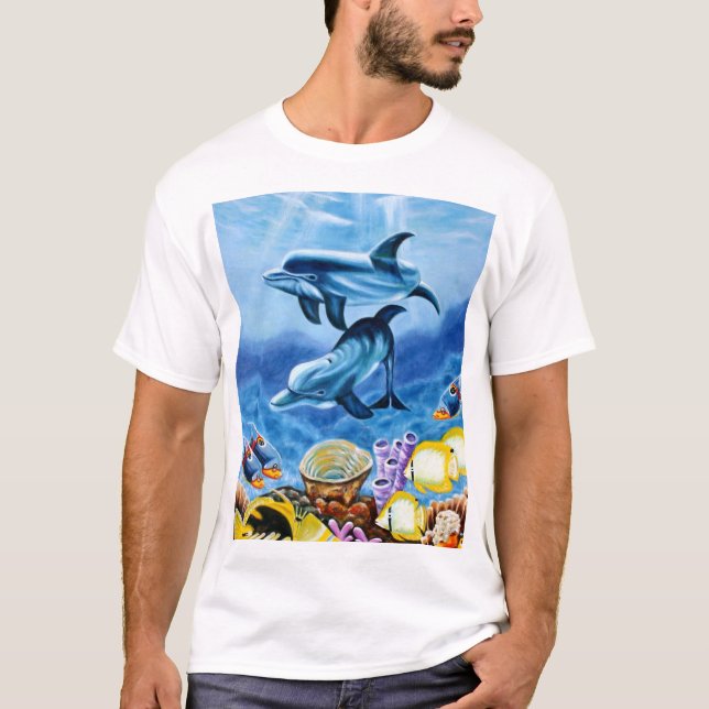 Camiseta Golfinhos e arte tropical dos peixes (Frente)