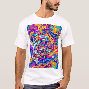 Camiseta Golfinhos psicodélicos em turnos de oceano vívido