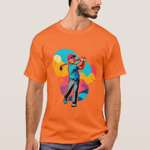 Camiseta Golfista vibrante no estilo Pop-Art balançando um 